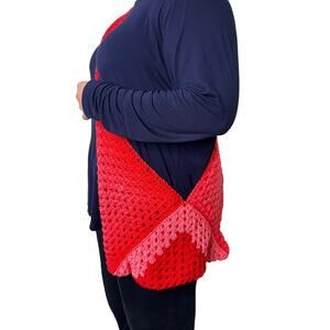 Handmade Crochet Pink Red Slouchy Oversized Crossbody Bag Purse Tote Beach Y2K